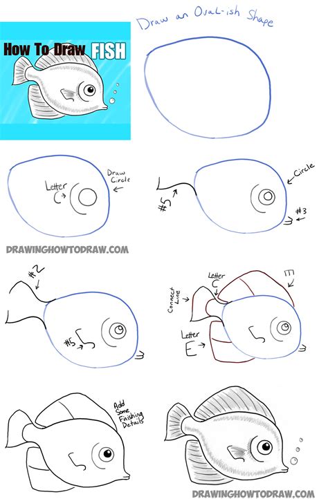 How to Draw a Cute Cartoony Fish Step by Step! .